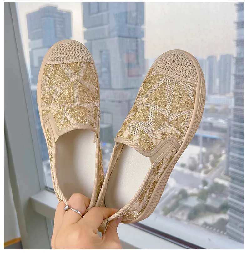 2024 New Fashion Women Flat Shoes Spring Summer Breathable Lace Casual Fisherman Shoes Girl Comfortable Slip-on Loafers