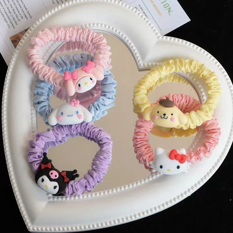 Sanrio Cartoon Head Rope Cute Small Intestine Ring Cinnamoroll Hello Kitty Mymelody Purin Kawaii Hair Rubber Band Girl Gift