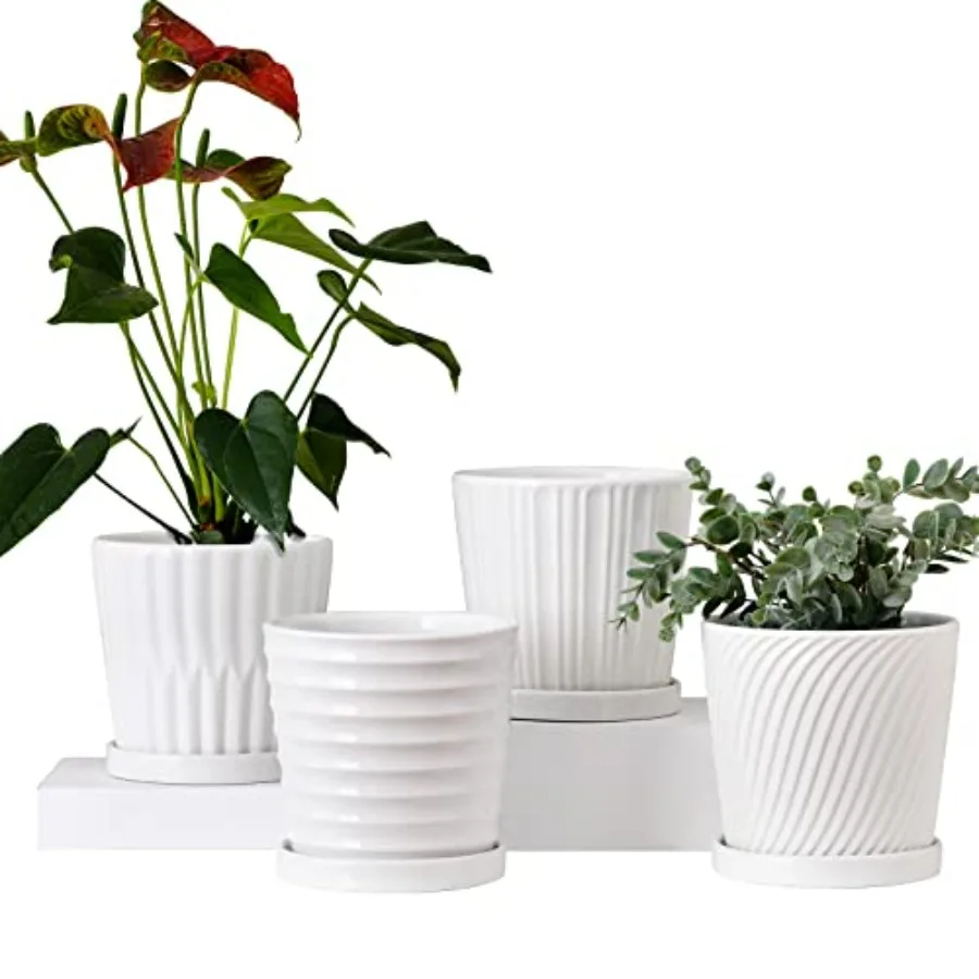 Plant Pots, 6 Inch Flower Pots for Plants, Ceramic Planter with Drainage Holes, Indoor Planter Pots with Saucer, Outdoor Garden