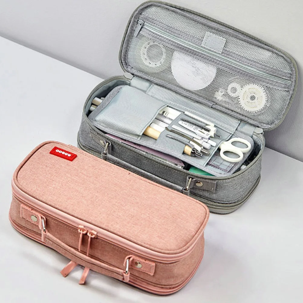 

Multifunctional Pencil Case 5 Layers Large Capacity Phone Coin Bag Pink Portable Stationery Organizer Smooth Zipper