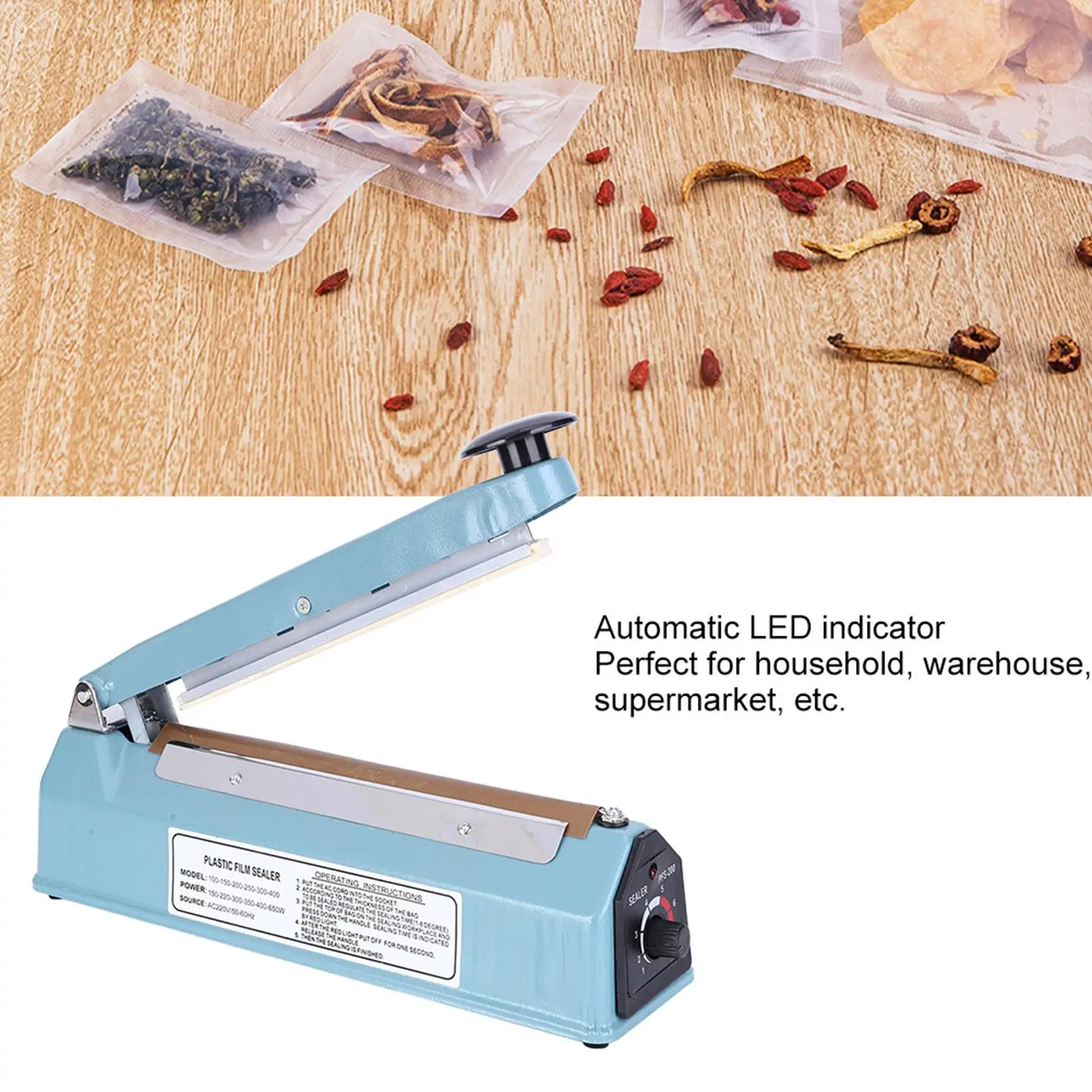 PFS-200I 300W 8 Inch Impulse Heat Sealing Machine Manual  Vacuum Sealing Plastic Packaging Bag Sealer