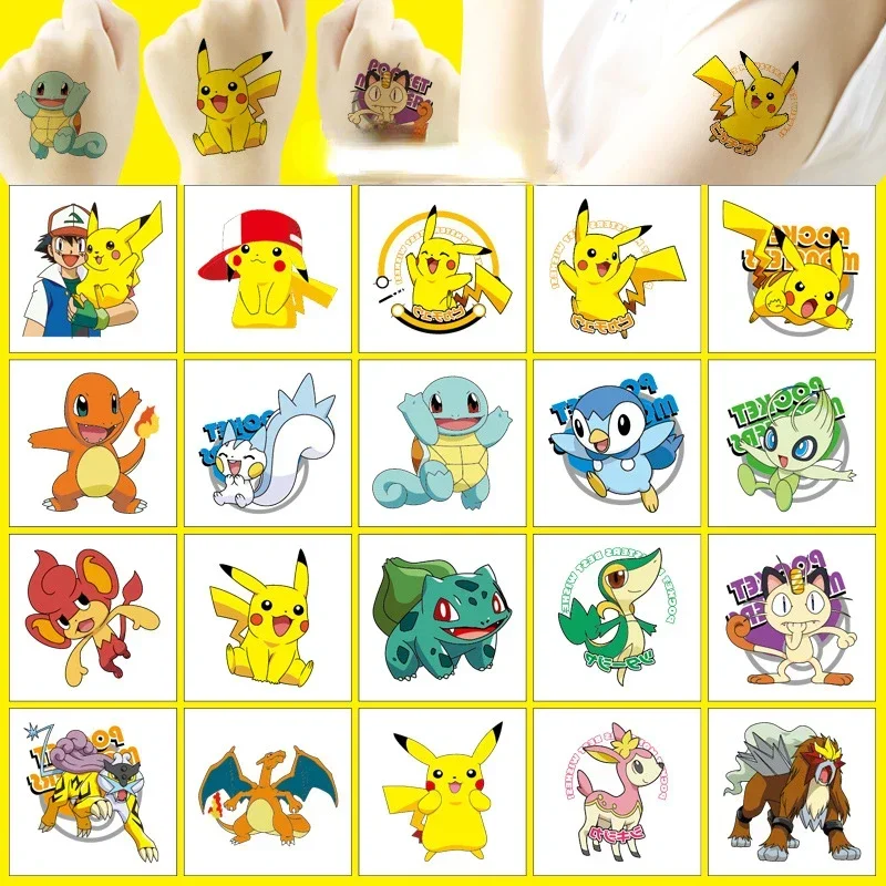 20 sztuk/zestaw Cartoon Pokemon naklejki z tatuażami wodoodporne śliczne Pikachu naklejki śmieszne dzieci dziewczyny boże narodzenie prezent