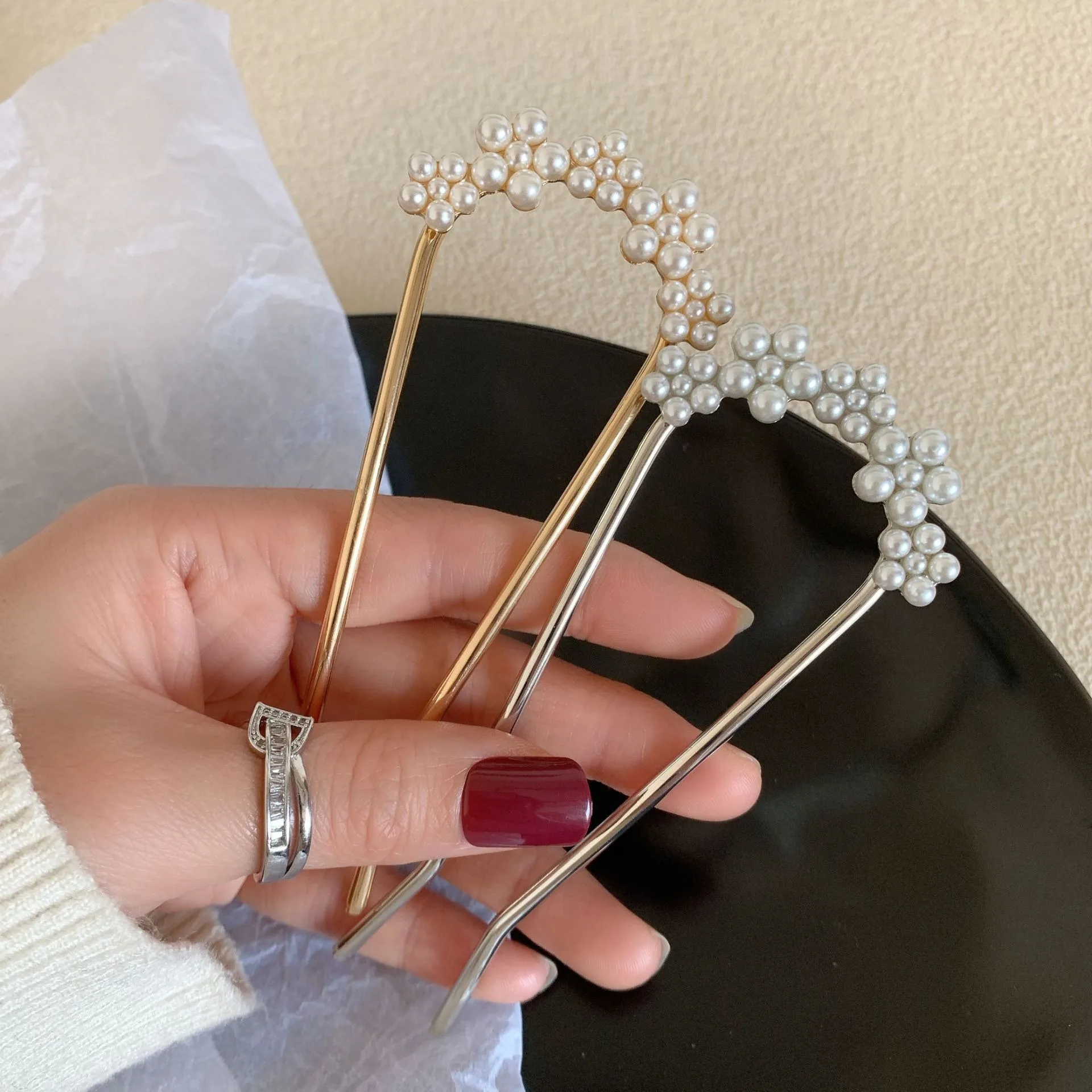 شوكة شعر أنيقة على شكل حرف U للنساء، عصا شعر بشرابة لؤلؤية، مشبك شعر على شكل فراشة، إكسسوار شعر فتاة عصرية، أغطية رأس ستايلين