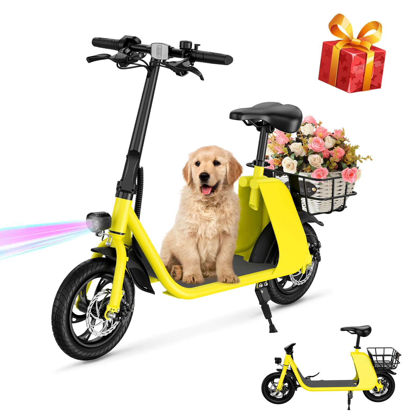 HEZZO Electric Scooter Adults W/ 36V 8Ah Battery 630W Peak Motor 15.5mph Max Speed 14 inch Folding Electric Bike Range 31 Miles