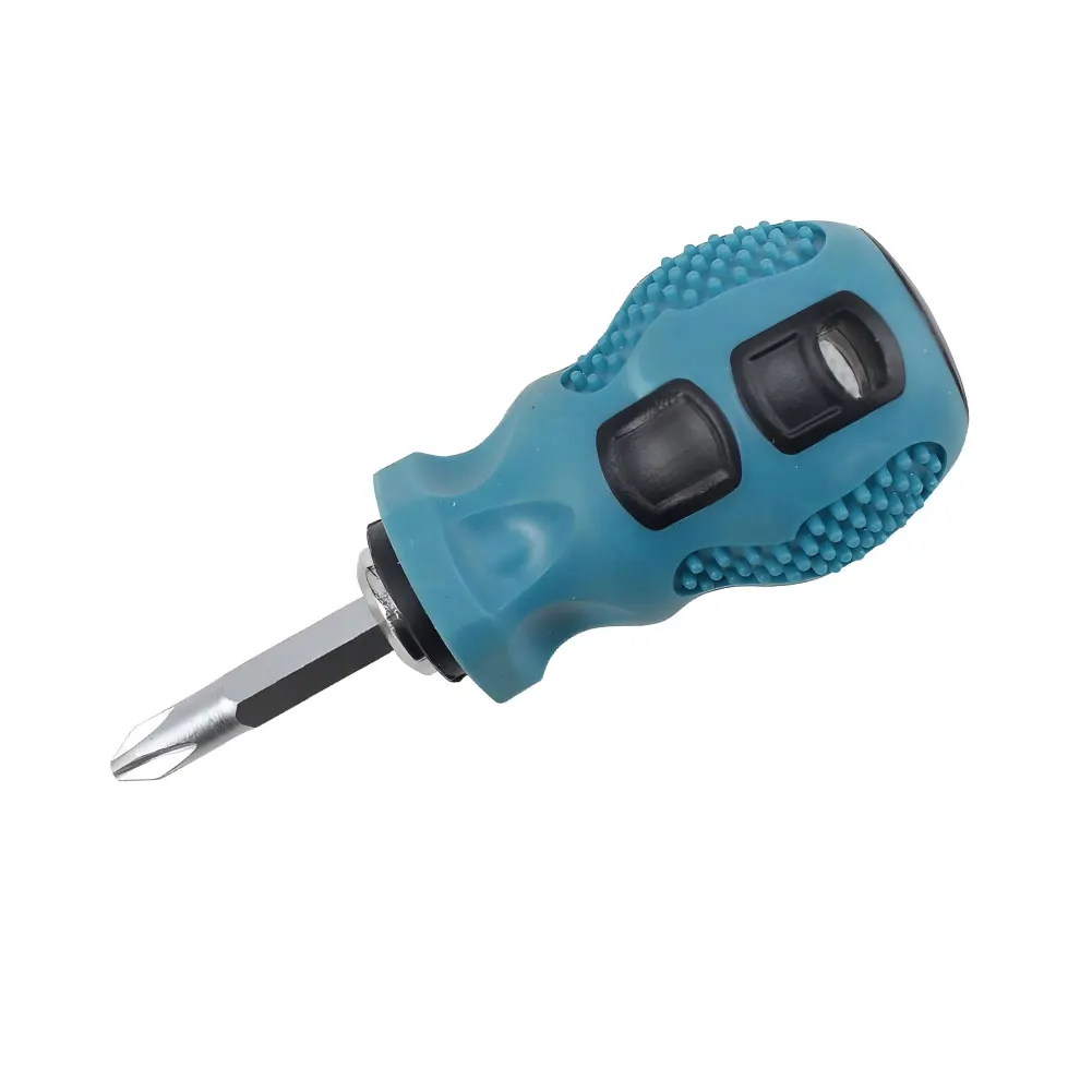 Stubby Short Slotted Phillips Screwdriver, Anti-skid Rubber Handle and 6mm Slotted PH2 Phillips Magnetic Screwdriver Bit