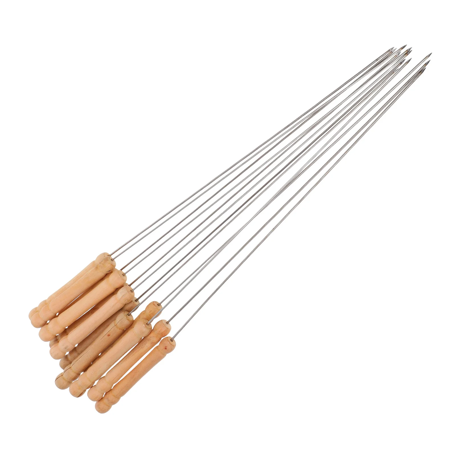 

12Pcs Barbecue Skewers Stainless Steel Needles Wooden Handle Lightweight Outdoor Grilling Tools for Meat Vegetables Fish Picnic