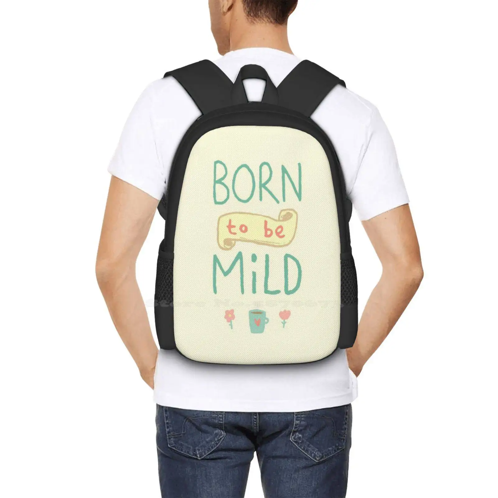 Mild Thing New Arrivals Unisex Bags Student Bag Backpack Mild Thing Born Wild Play Words Pun Text Typography Funny Silly Cute