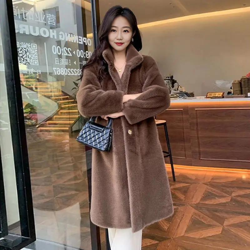 

Autumn Winter Mink Mid To Long Women's New Mink Fur Jacket Female With Chinese Style And Western Style, Thick Fur