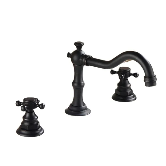 

European brass antique three-hole basin faucet black bronze split mixed bathtub faucet three-piece set