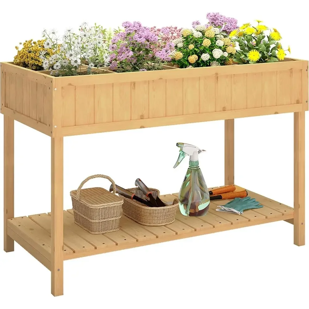 Elevated Wooden Garden Bed, 43x18x30in, 8 Compartments, Legged Planter for Herbs, Veggies, Flowers