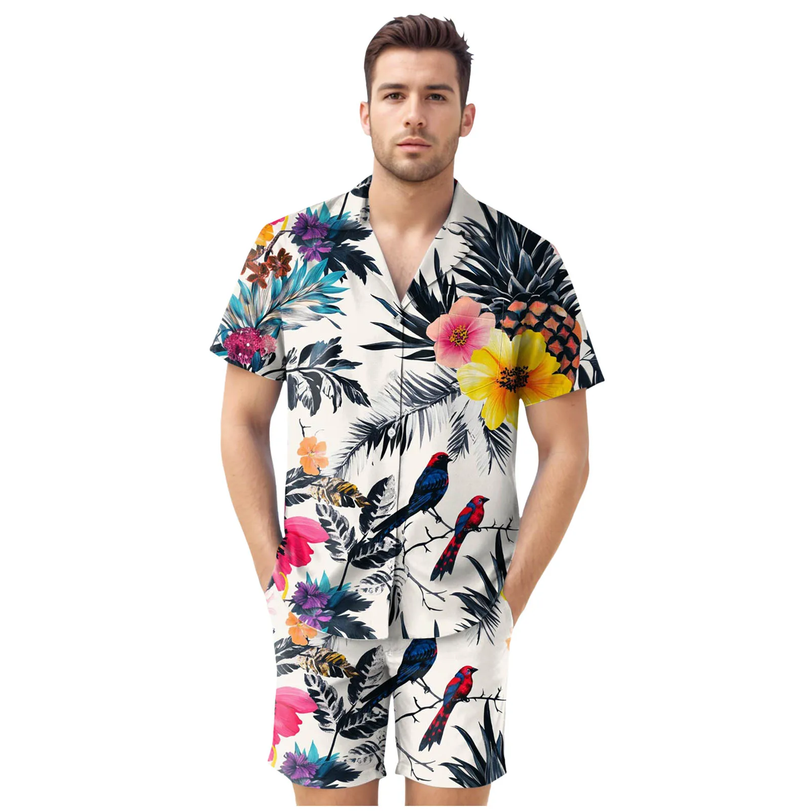 

Man Casual Suites Men's Hawaii Floral Printed Short Sleeved Shirt And Shorts Two Piece Suit Full Sweat Suits Men