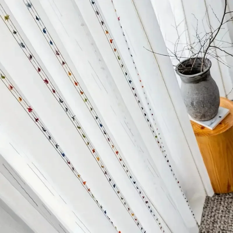 Nordic Simple New Product Double Row Plush Ball Cotton and Linen Yarn Living Room Bedroom Balcony Curtains