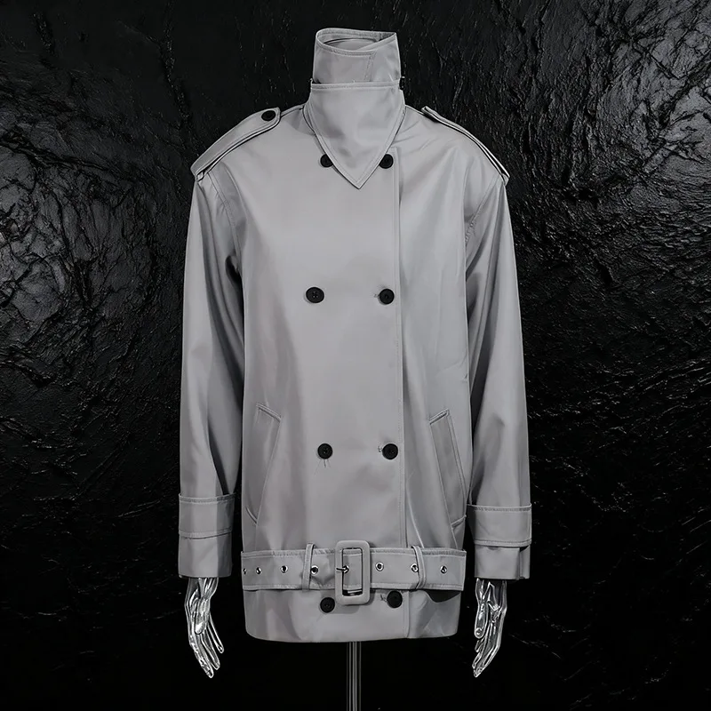 معطف كاجوال فضفاض مزدوج الصدر من High Street للنساء بأكمام طويلة وتصميم مرقع ملابس نسائية سترة نادي عصرية جديدة #2