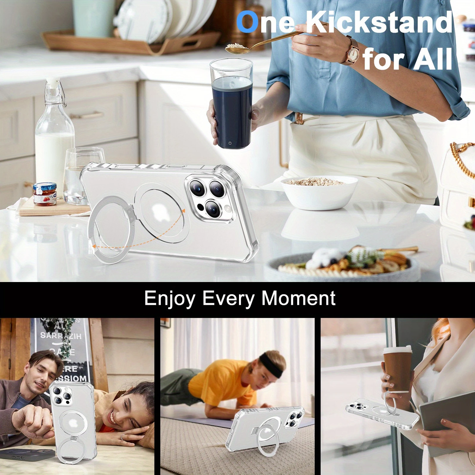 Etui na iPhone 16/15/14/13 Pro Max 16/15/14 Plus, kompatybilne z magnetycznym wbudowanym stojakiem, półprzezroczyste, smukłe, z miękkimi krawędziami.