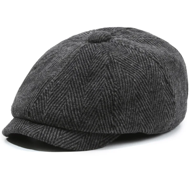 Vintage News Cap for Men Autumn/Winter Gatsby Cabbie Beret Hat with Stripes Design Perfect for Middle-Aged Artists And Painters