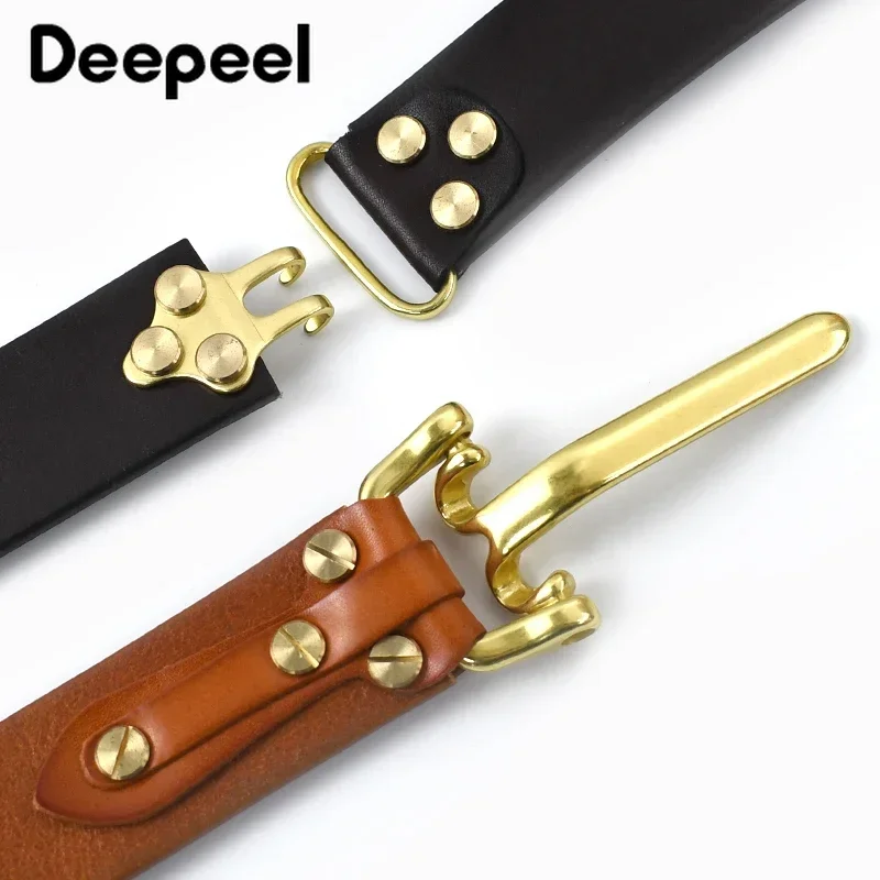 Deepeel 3.8cm Mens Belts Retro Adult Men's Designer Belt First Layer Cowskin Genuine Leather Brass Pin Buckle Jeans Waistband