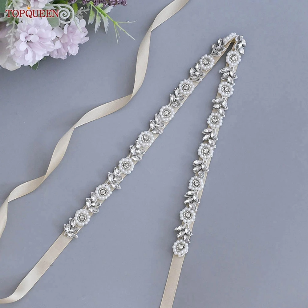 

TOPQUEEN Silver Flower Bridal Wedding Dress Decoration Women Dress Pearl Rhinestones Part Belt Flower Belt For Dress S101