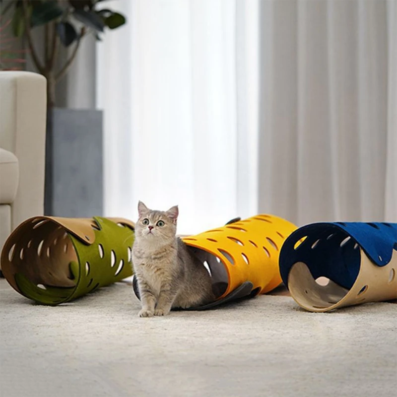 Shapes Splicing Cat Tunnel Felt Pom Nest Deformable Kitten Toy Tube House DIY Interactive Pet Pusscat Beds Mats