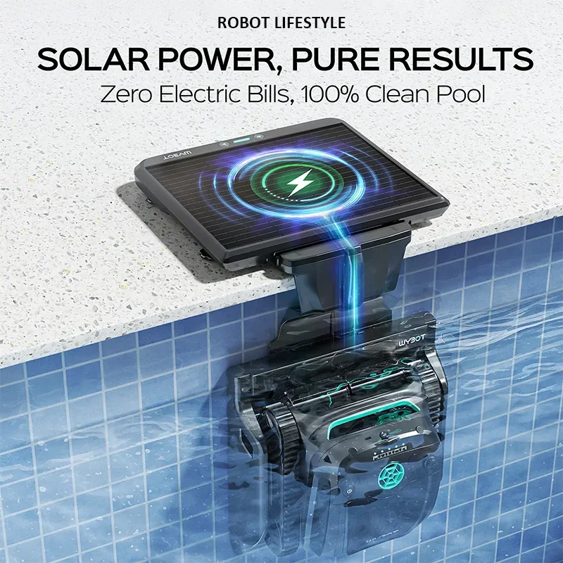 Robot Limpiafondos Solar para Piscinas Grandes S2 Solar Vision WYBOT con Visión Artificial, Carga Inalámbrica, Sistema de Doble Filtro, Tiempo de Funcionamiento 2.5h