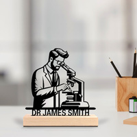 1pc Fashion personalized custom Scientist Metal statues Metal Art with Wooden Base Ideal for Stargazers, Study, Science Room Dec