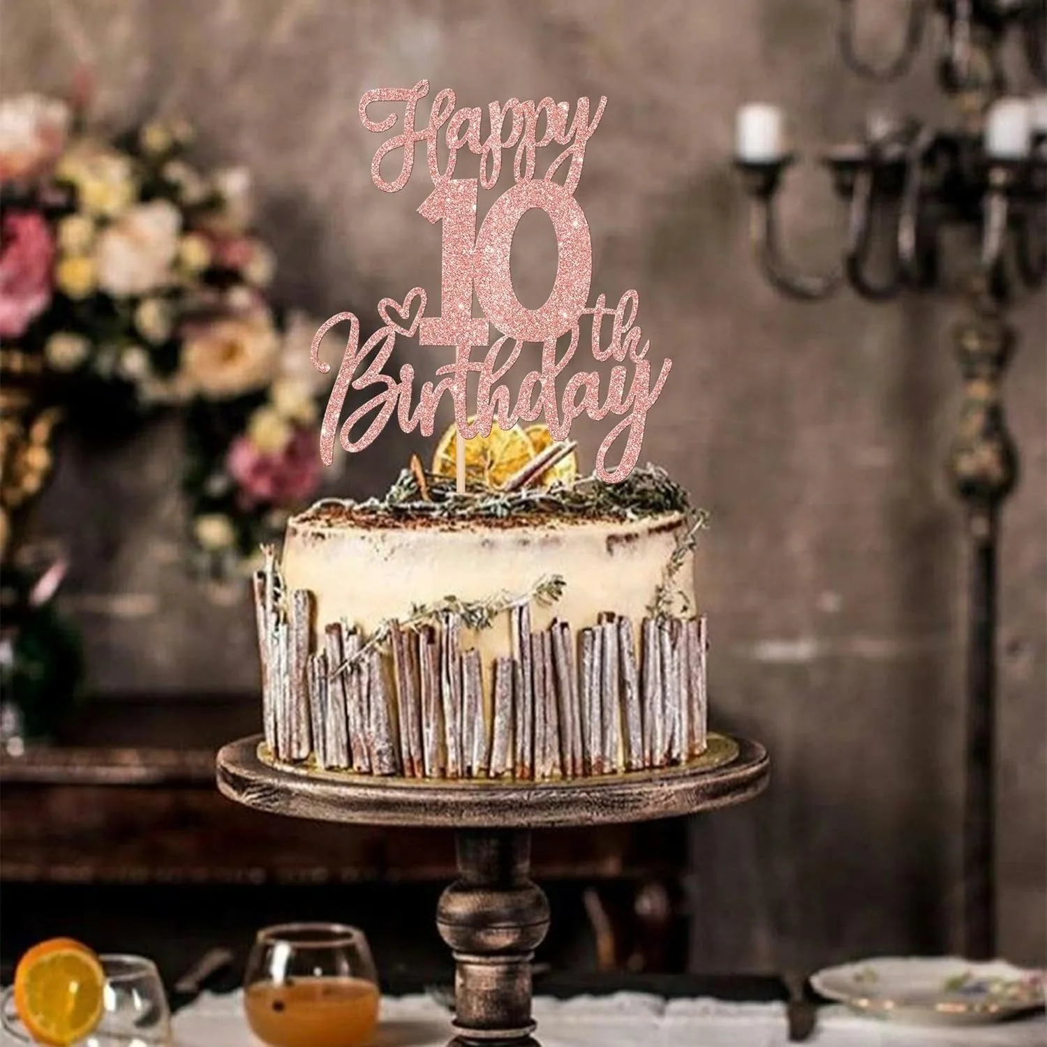 قطعة واحدة من كعكة عيد الميلاد السعيدة الذهبية الوردية المتألقة - يهتف إلى 10 سنوات عشرة مرحبا 10 كعكة الديكور - حفلة عيد ميلاد للأطفال #5