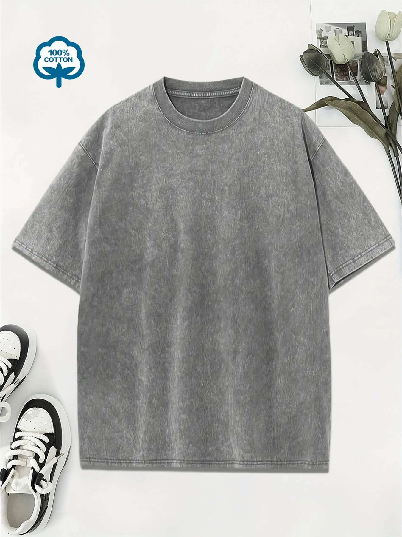 2025 ใหม่ล้างเสื้อยืดสีทึบชุดอินเทรนด์Streetแขนสั้นหลายสีกางเกงขาสั้นผ้าฝ้ายหลวมสบายกีฬากางเกงขาสั้น