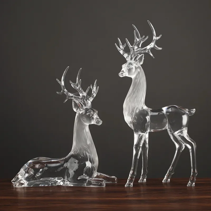 Transparent Acrylic Deer Figurine Crystal Standing Ornament for Christmas Home Decor Craft Display