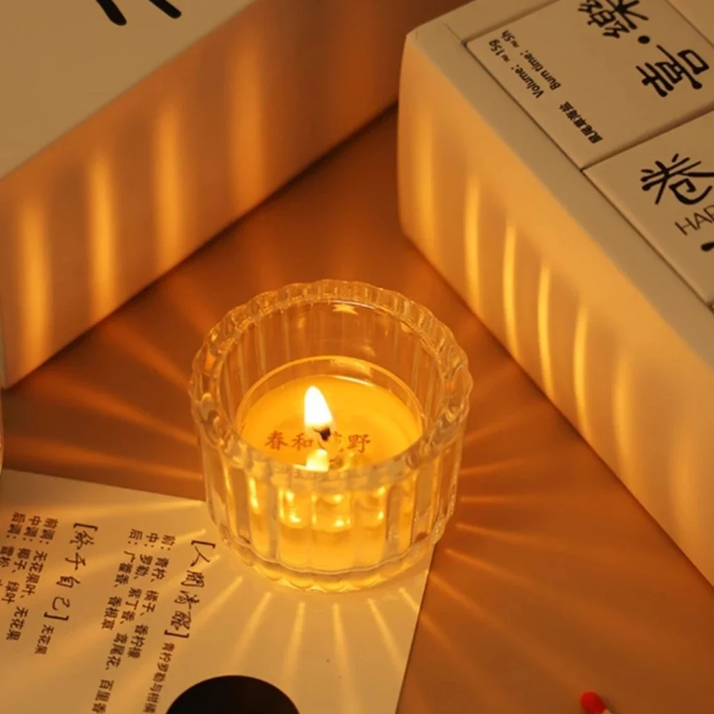 Candle Glass Supplies - Стеклянный подсвечник с вертикальными полосками для