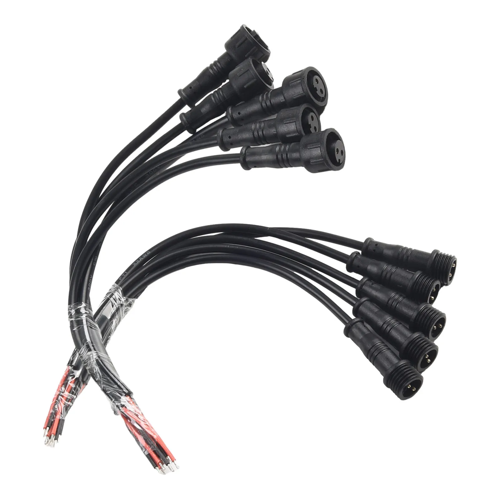Black Waterproof Connector Cable 22AWG Male & Female 15mm 2Pin IP65 UL94V-0 0.3mm Latest Newest Replaces Useful Value