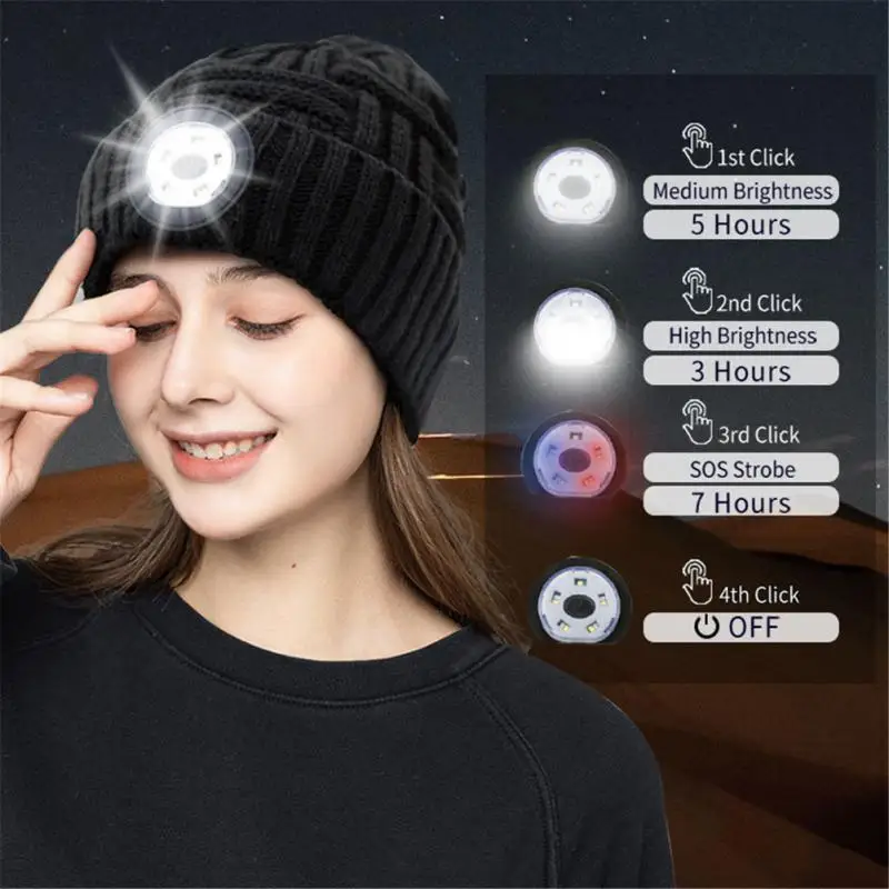 Knitted Hat Headlamp Warm Led Lighting Acrylic Fiber Warning Lights Outdoor Equipment Head-mounted Lamp Elastic Comfortable