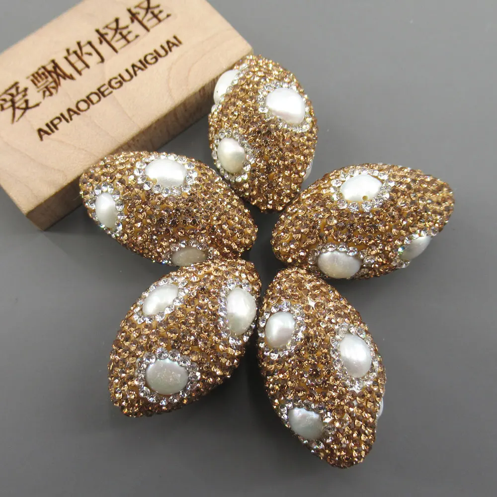 

APDGG 5 шт. золотистые бусины-разделители с белым жемчугом кеши и стразами, аксессуары для изготовления украшений