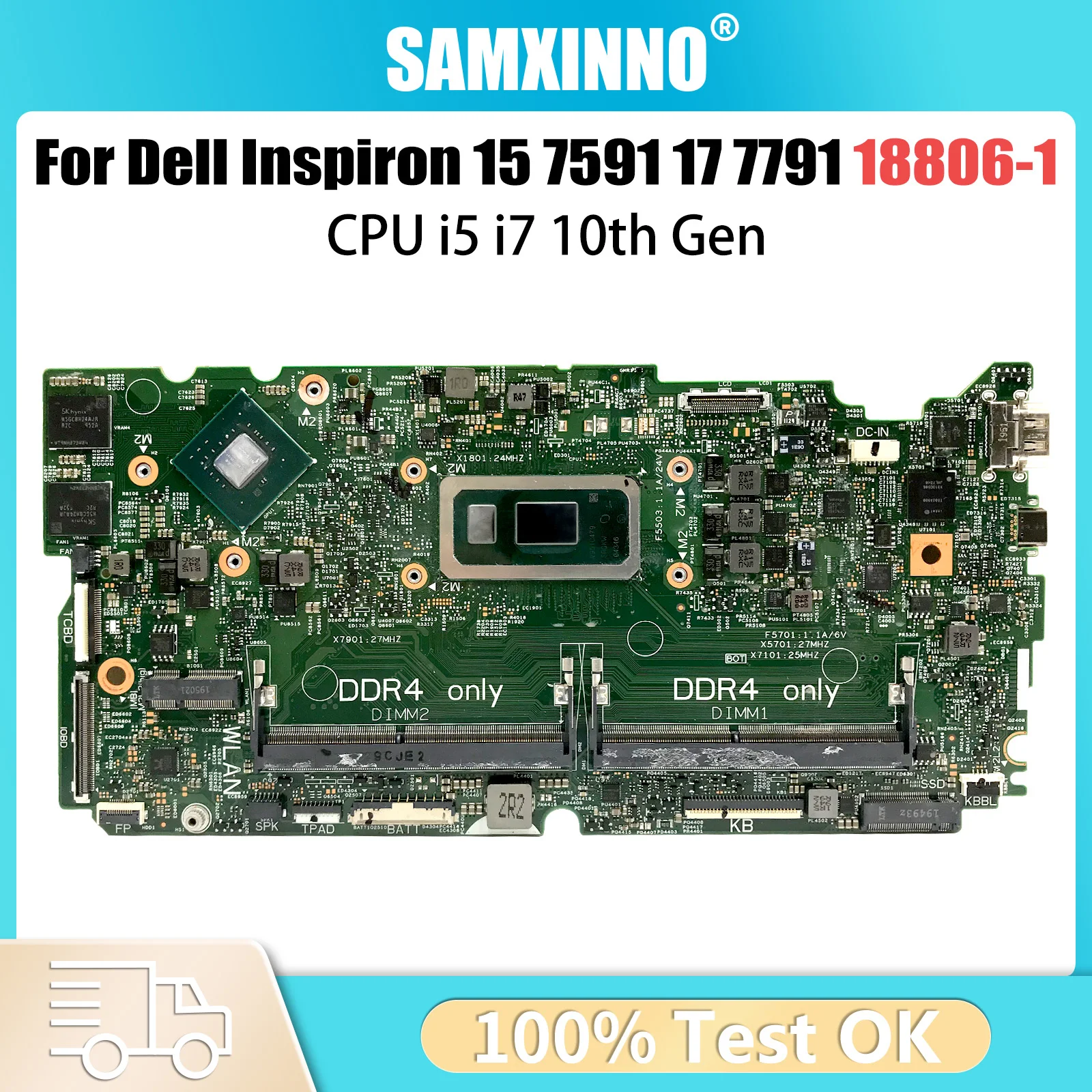 

For Dell Inspiron 7591 7791 NoteBook Motherboard 18806-1 0D0JY6 0850TM i5-10210U i7-10510U MX250 2G Mainboard 15 17 Tested OK