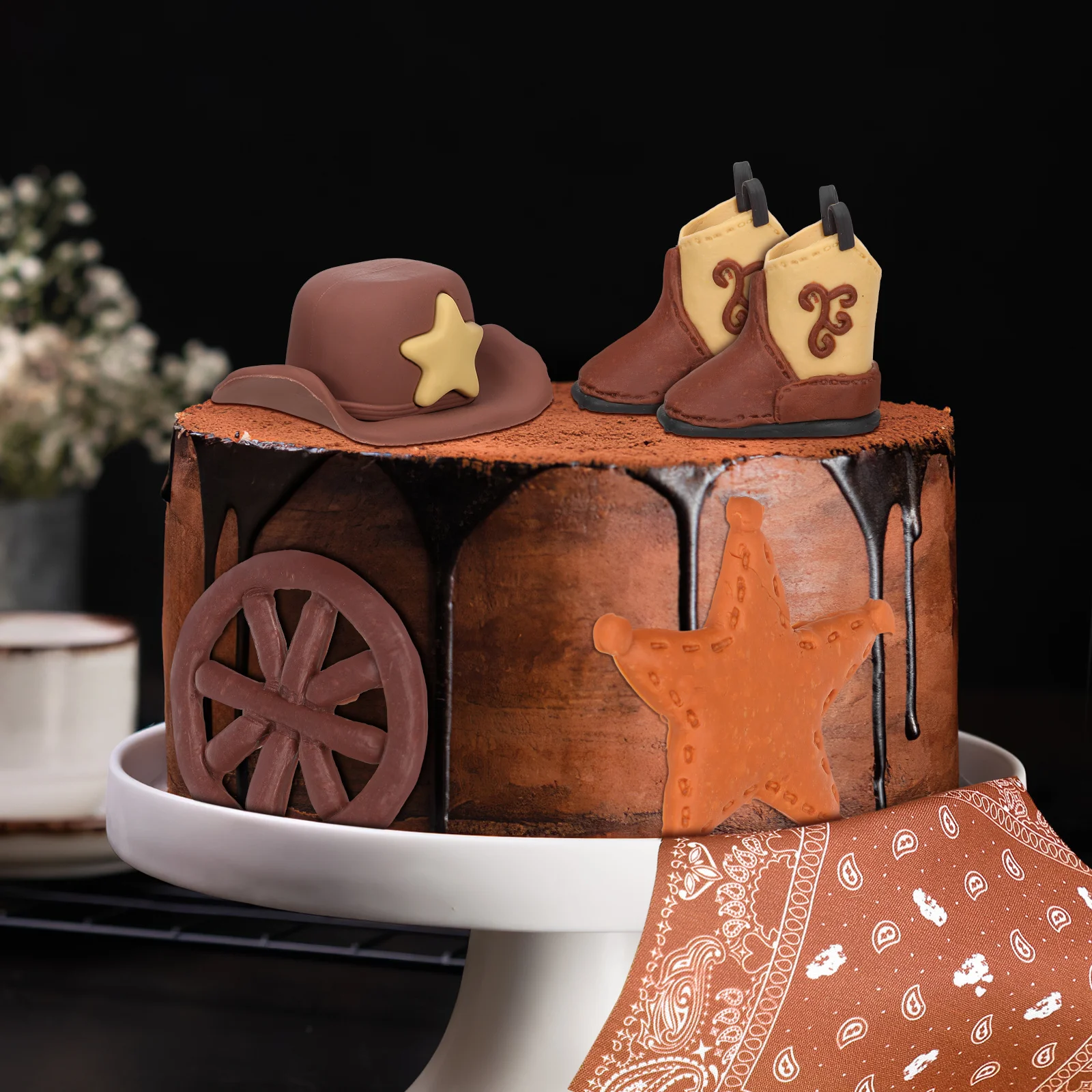 

1Set Cowboy Cake Toppers Hat and Boot Decorations Cowgirl Western Theme Party Favors for Birthday Shower Cowboy