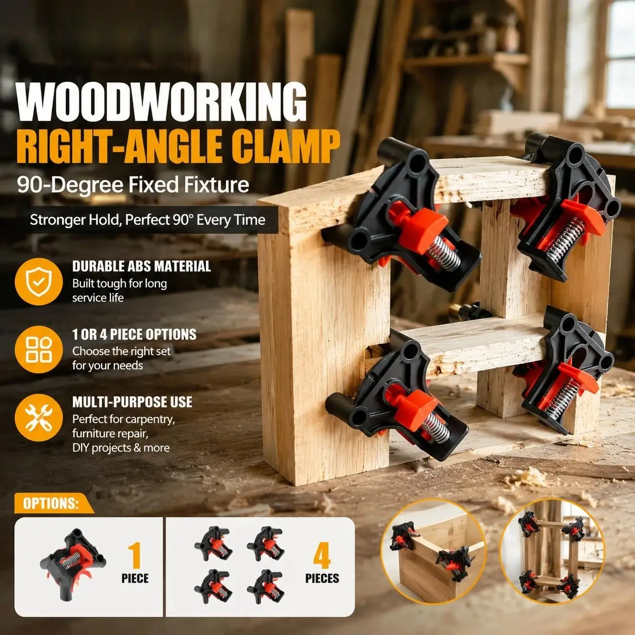 Premium 90 Degree Right Angle Clamp for Woodworking Carpentry High Precision Corner Clamp Kit for Accurate Photo Frame and Cabinet Assembly Tools Furniture Repair Positioning Fixture Wood Holder Hardware Durable Construction