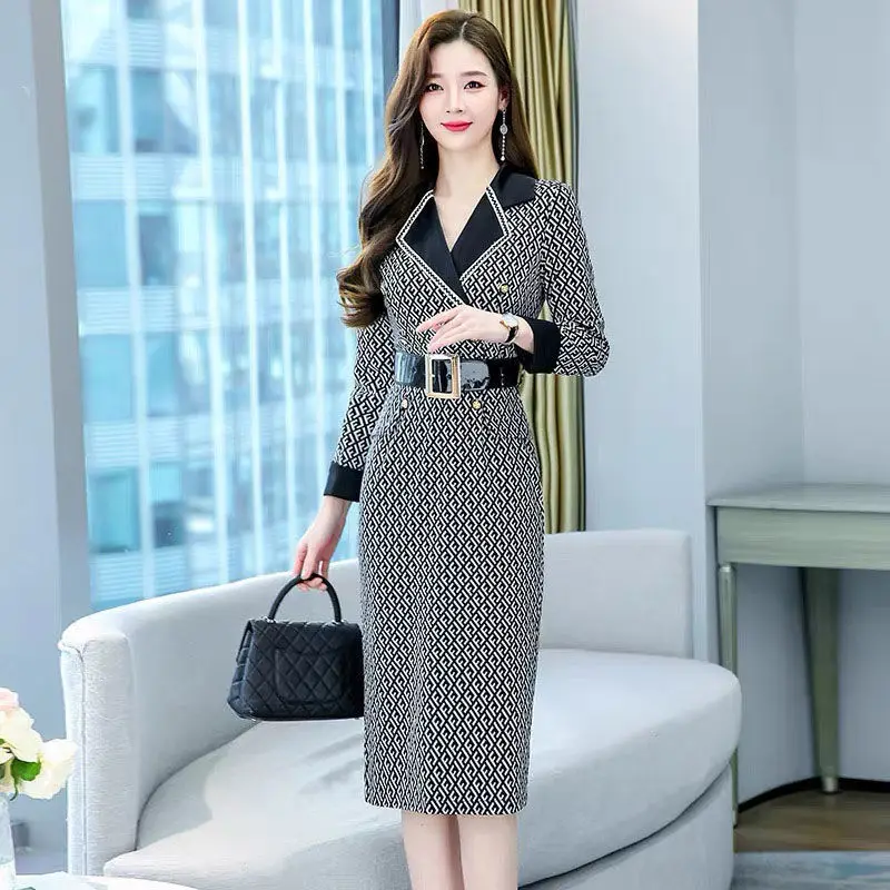 

V Collar High Waist windbreaker dress Clothes Bracelet Small Fresh Pencil Pen Dress Professional Female Pencil dress