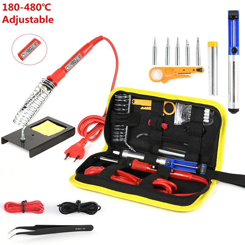 Soldering iron kit adjustable temperature 110V/220V 80W LCD solder welding tools Ceramic heater soldering tips Desoldering Pump