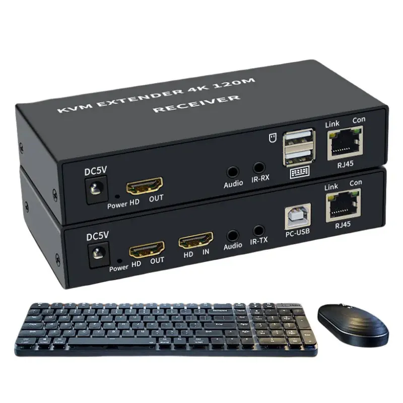 120M KVM 4K HDTV   HDMI-Compatible USB-A Keyboard and Mouse 3.5mm AUX Aluminium Alloy Over CAT6 RJ45 Lan Ethernet Extender