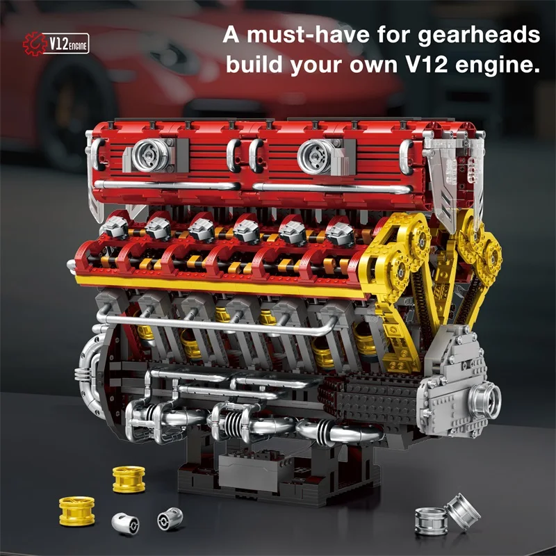 IN STOCK MOC Technical Electric V12 Engine Building Blocks Assembling Car Bricks Model Toys for Children Birthday Gift Set