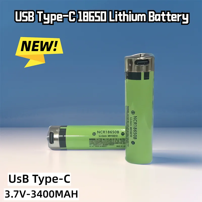 3.7V 3400mAh SUYIJIA 18650 Lithium Battery  NCR18650B Rechargeable Battery USB TYPE-C Charging Port Supports Reverse Charging