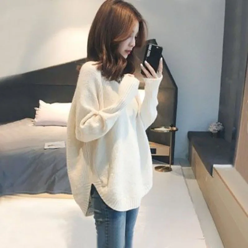 Fashion Solid Color Asymmetrical Casual Sweaters Female Clothing 2023 Autumn Winter Loose All-match Pullovers Irregular Tops