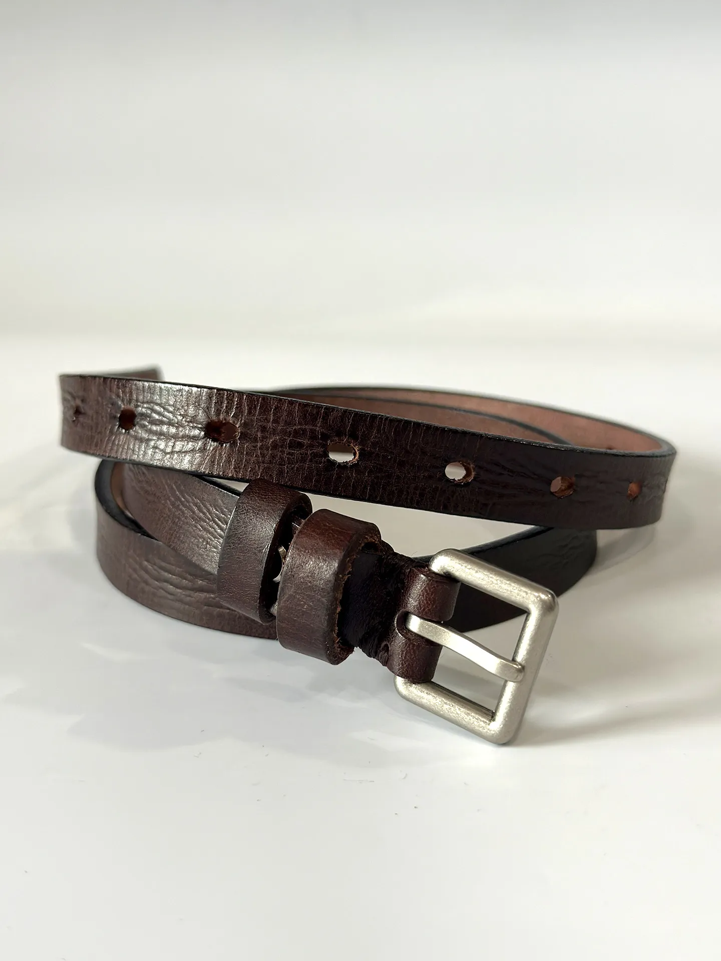 Our Legacy New Arrival Classic Vintage Brown Top Layer Cowhide Belt Minimalist Unisex Burnish Dyed Leather Belts
