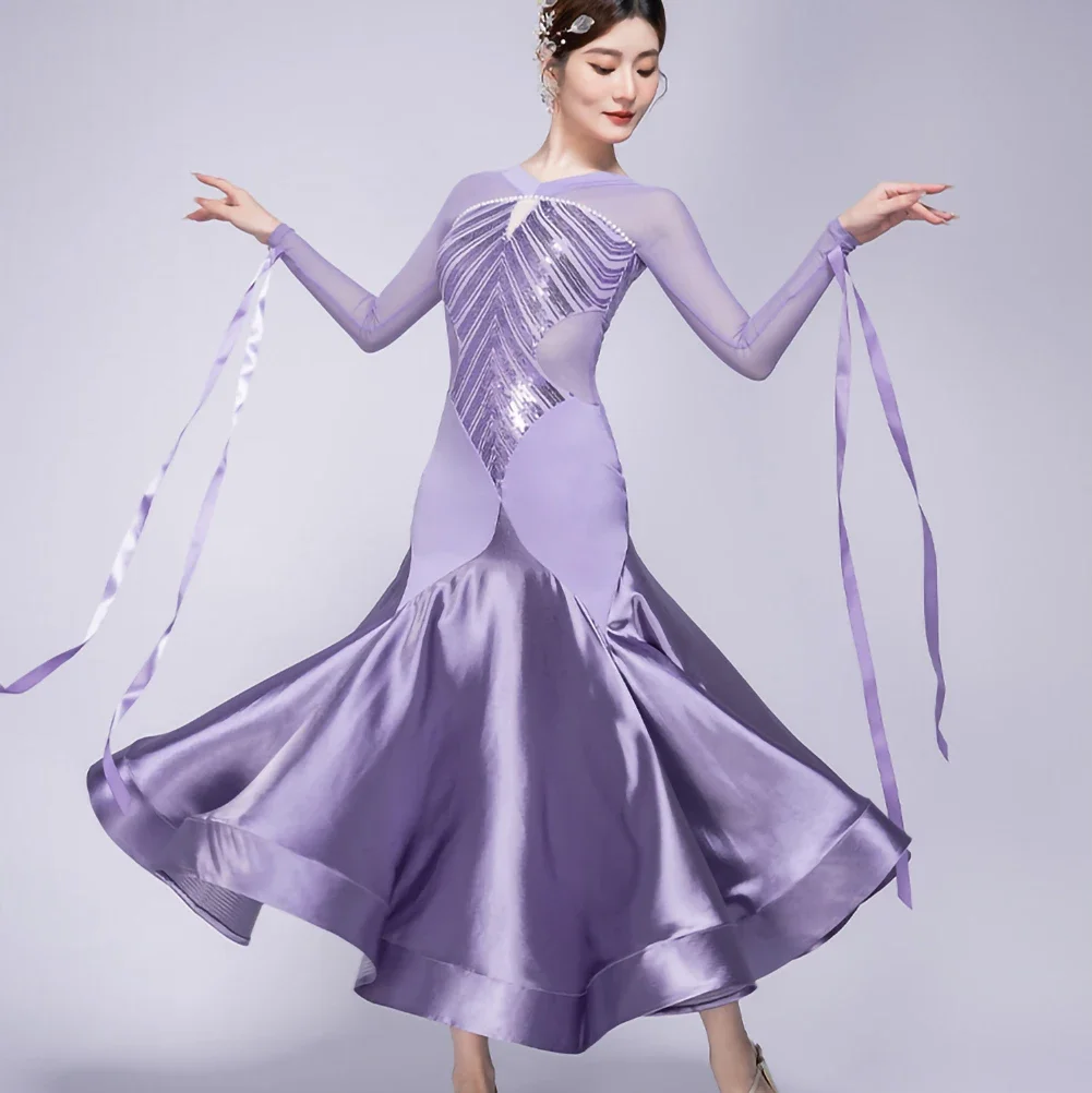 Robe de danse moderne pour femmes, nouvelle danse de salon, robe de concours de danse de salon, robe de spectacle de danse à paillettes élégante