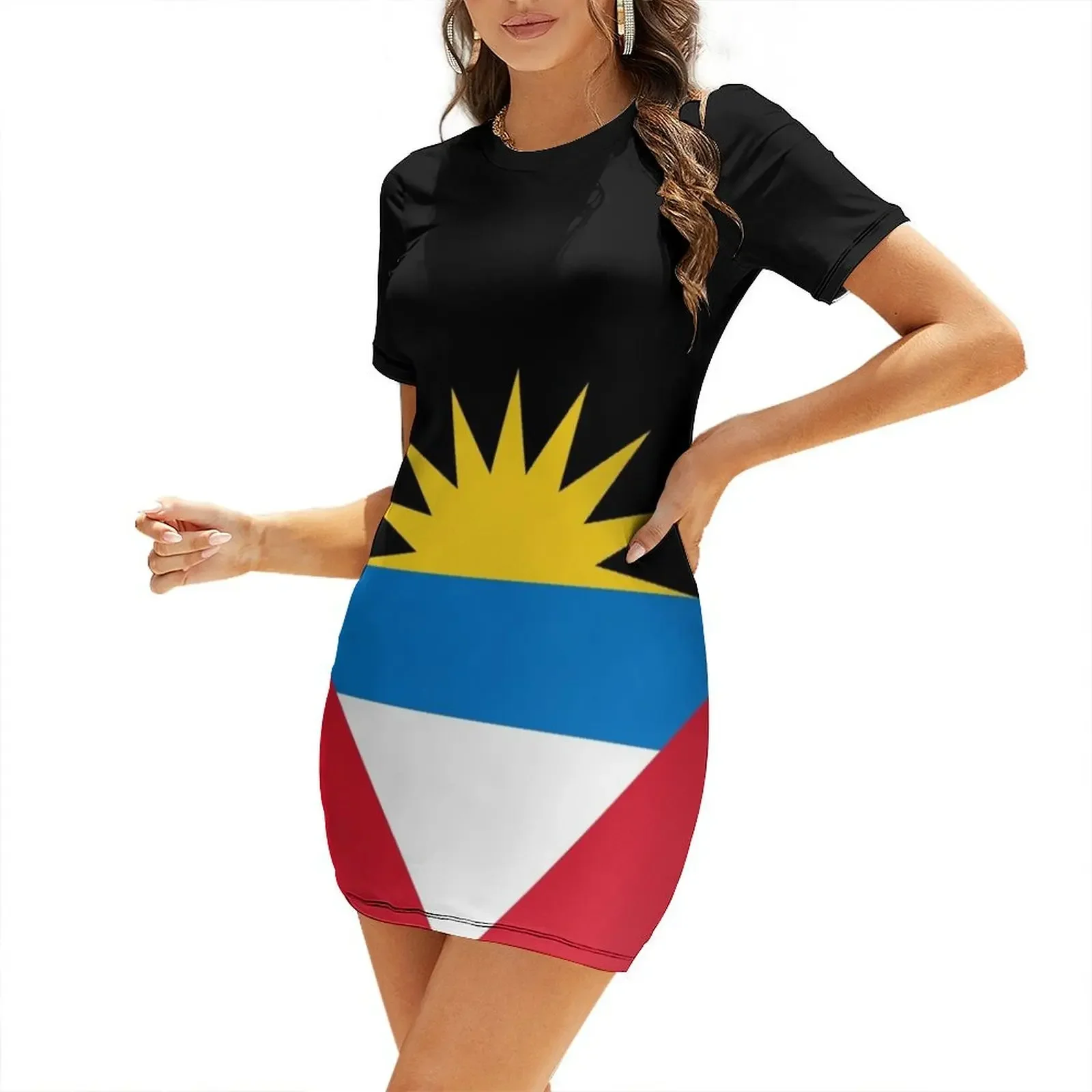 

Flag of Antigua and Barbuda Short-Sleeved Dress dress korean style elegant women's sets loose summer dress
