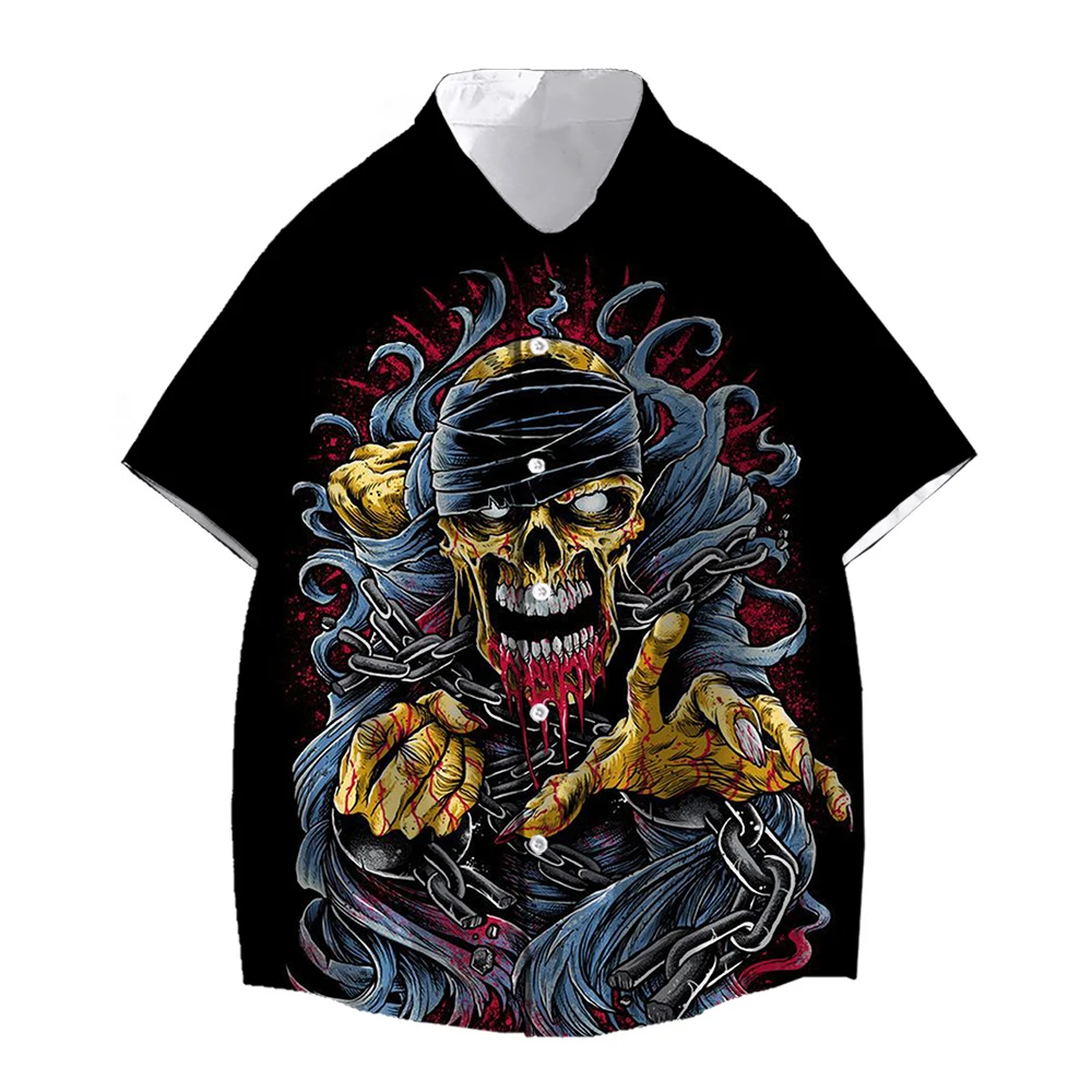 SONSPEE Horror Bloody Gory Viking Skull 3D Printing Women Men's Shirt Summer Cool Street Oversize Casual Short Sleeve Blouse