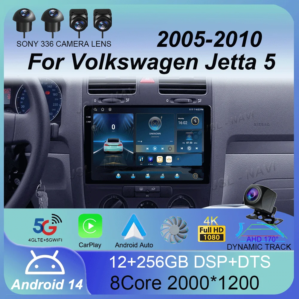 

Android 14 Автомобильный радиоприемник Carplay Auto для Volkswagen Jetta 5 2005 2006 2007 2008 2009 2010 GPS Мультимедийный плеер 4G Стерео головное устройство