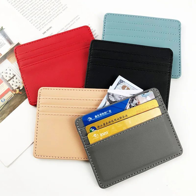 Tarjetero de cuero Pu para tarjetas de identificación, caja para tarjetas de crédito bancarias de Color caramelo, tarjetero delgado con múltiples ranuras, billetera para mujeres y hombres, funda para tarjetas de visita