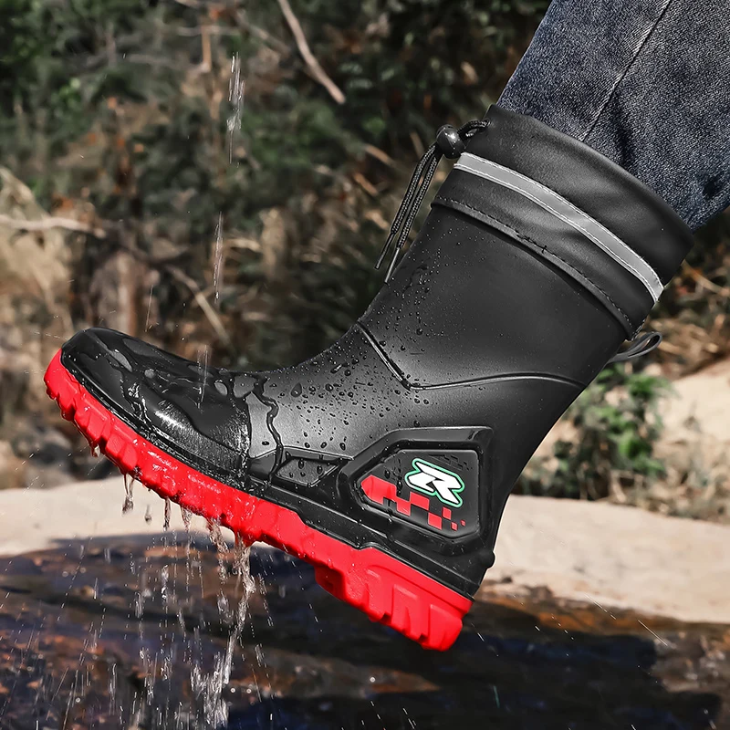 Men's high-top casual rain boots four seasons waterproof non-slip fishing water boots outdoor wading comfort car wash rain shoes