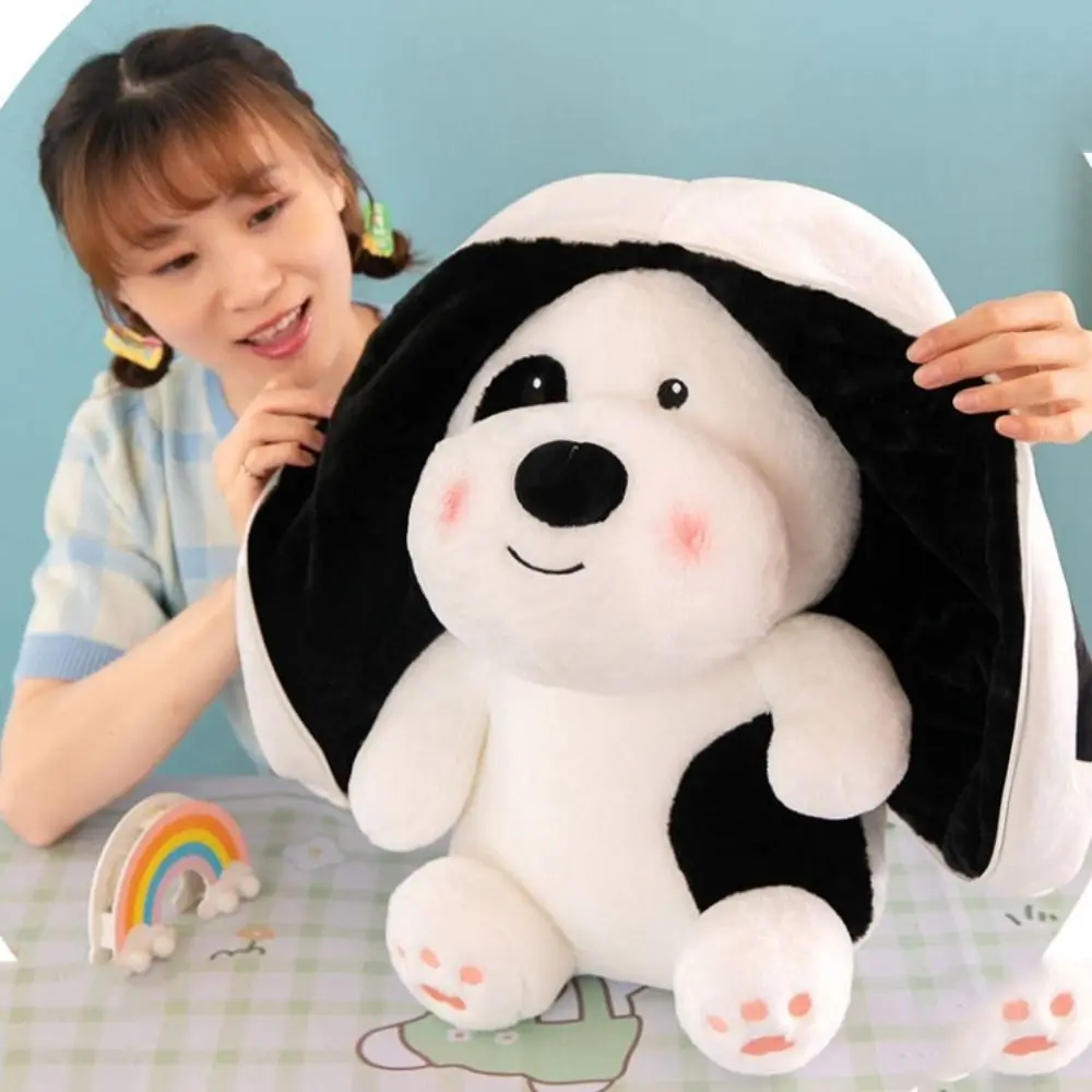 Zipper Football Dog Plush Toy PP Cotton Lovely Puppy Turn Into A Pillow Soft Fluffy Football Shaped Pillow Kids Gift