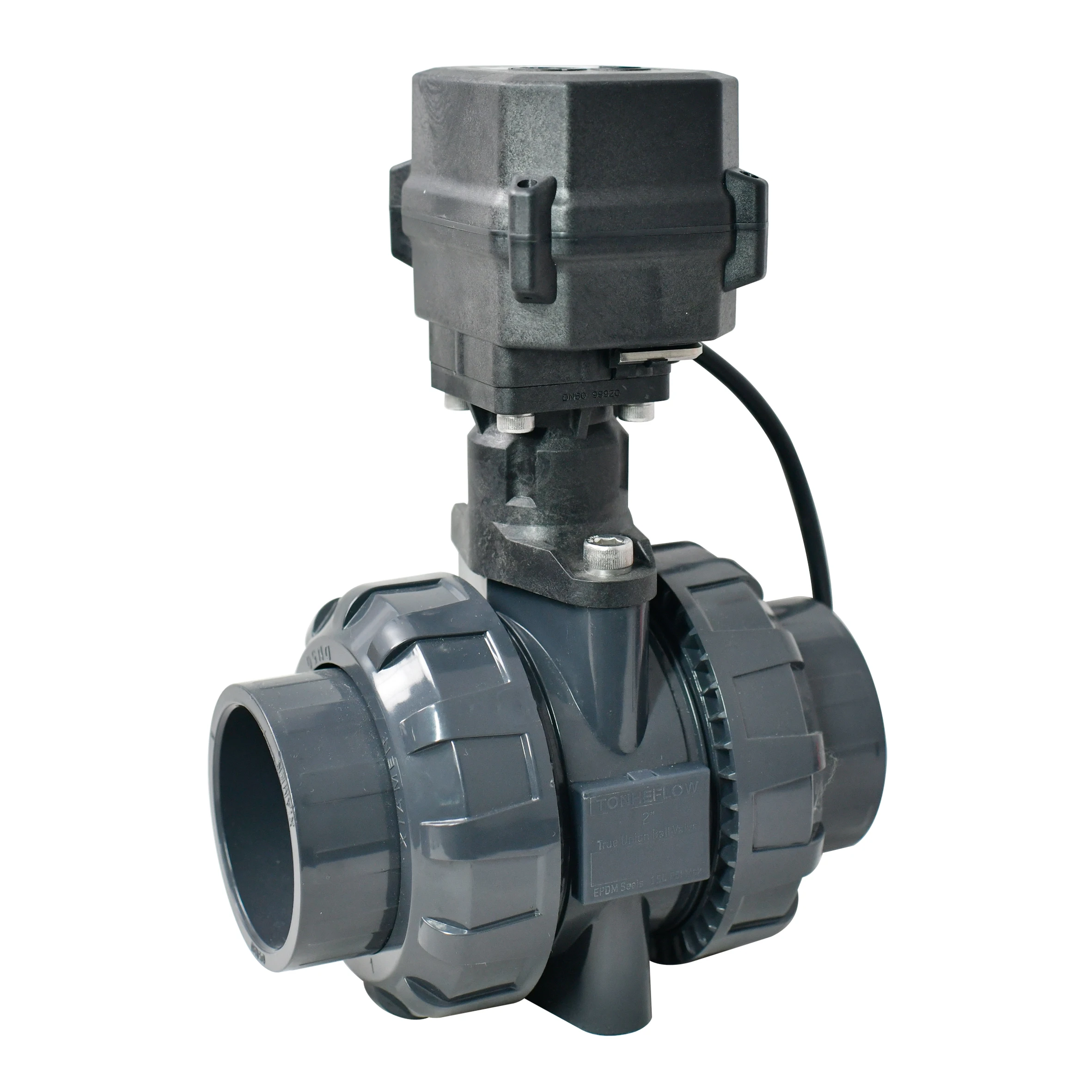 A150-T50-P2-B DN50 Socket Glue True Union Upvc Electric Ball Valve DC12v 24V for Outdoor Use