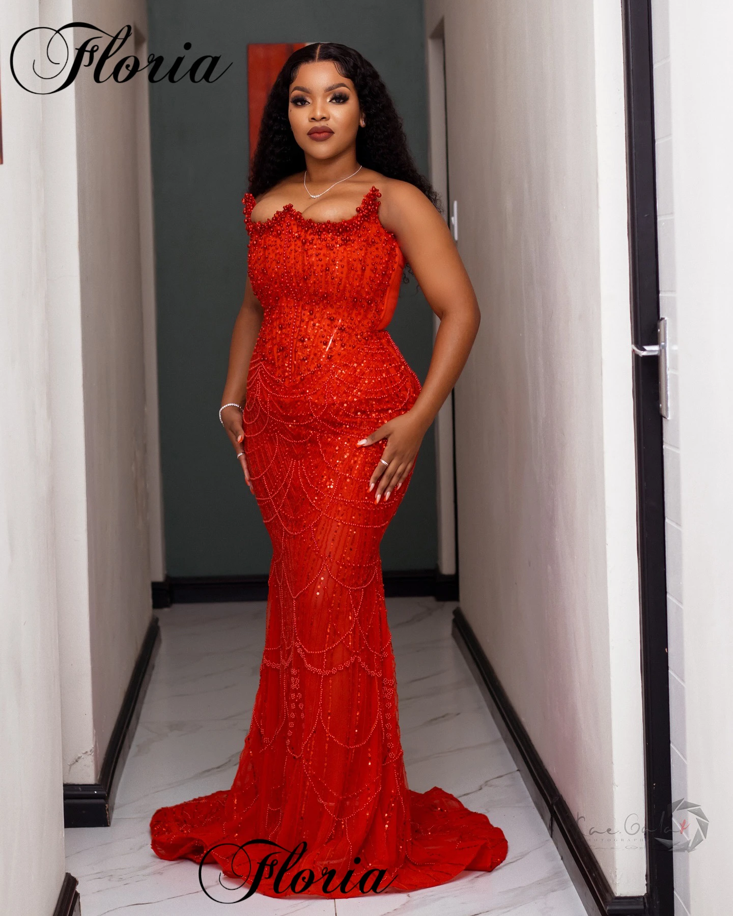 African Red Beaded Celebrity Dresses Plus Size Sleeveless Evening Gowns For Women Vestidos Largos Wedding Party Dresses Custom